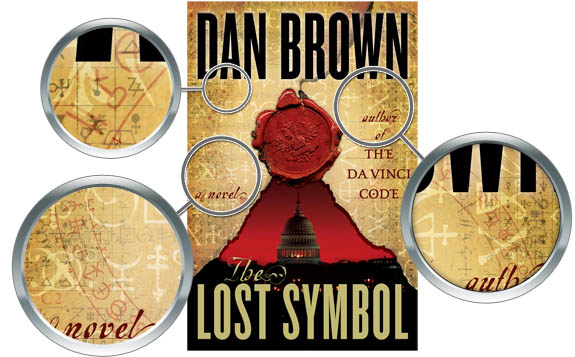Astrology glyphs on the cover of The Lost Symbol (click to enlarge)